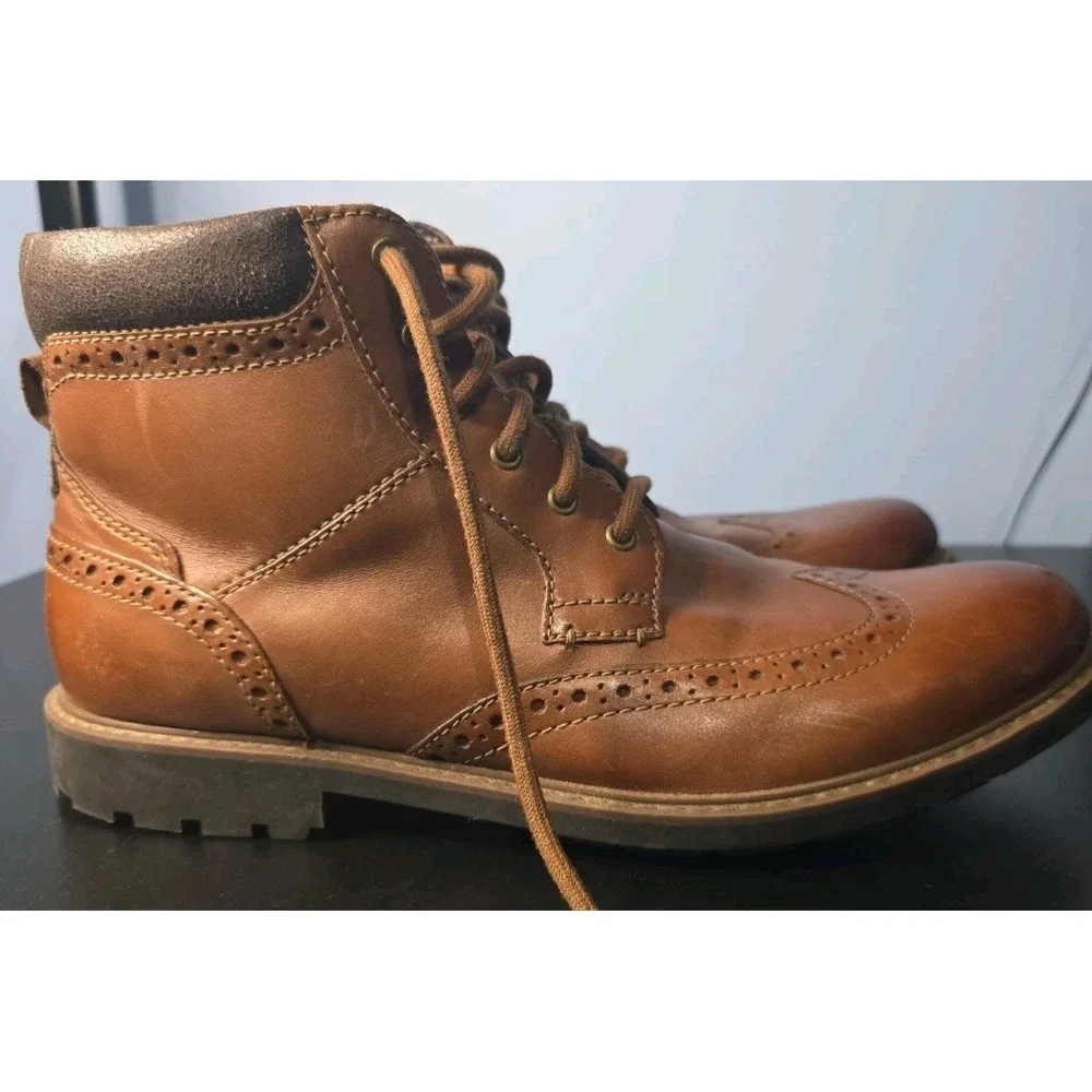 Clarks Men's Curington Rise Brown Leather Wingtip Boots Lace-Up Ankle Round Toe